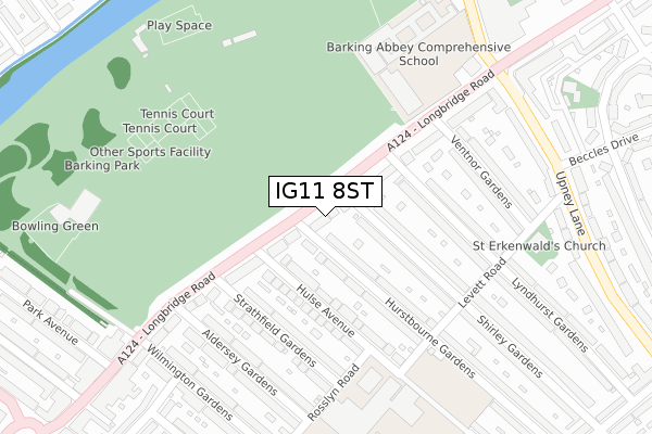 IG11 8ST map - large scale - OS Open Zoomstack (Ordnance Survey)