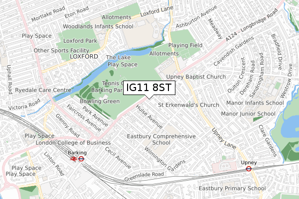 IG11 8ST map - small scale - OS Open Zoomstack (Ordnance Survey)