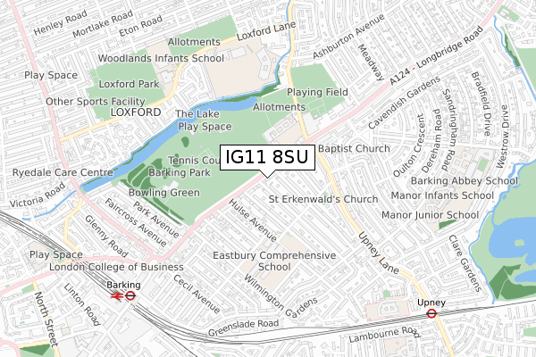 IG11 8SU map - small scale - OS Open Zoomstack (Ordnance Survey)