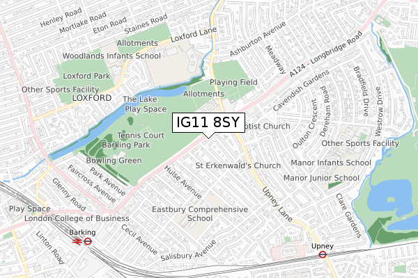IG11 8SY map - small scale - OS Open Zoomstack (Ordnance Survey)