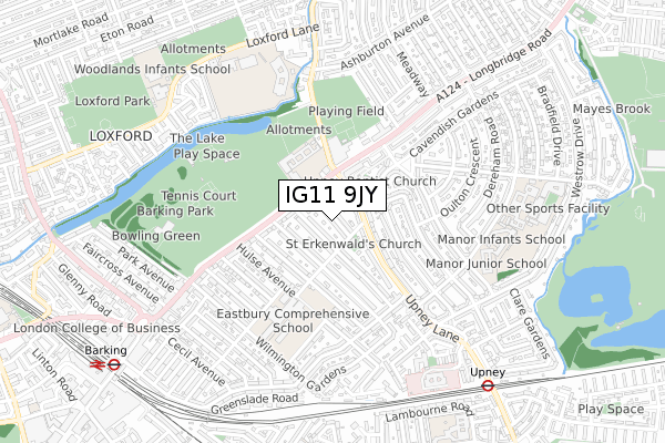 IG11 9JY map - small scale - OS Open Zoomstack (Ordnance Survey)