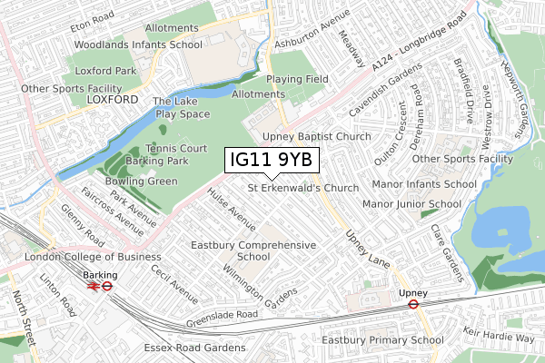 IG11 9YB map - small scale - OS Open Zoomstack (Ordnance Survey)