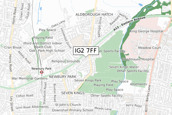 IG2 7FF map - small scale - OS Open Zoomstack (Ordnance Survey)
