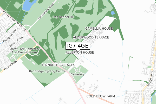 IG7 4GE map - small scale - OS Open Zoomstack (Ordnance Survey)