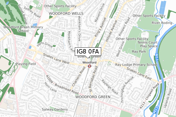 IG8 0FA map - small scale - OS Open Zoomstack (Ordnance Survey) IG8 0FA map - small scale - OS Open Zoomstack (Ordnance Survey)