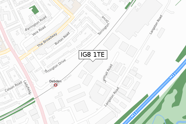 IG8 1TE map - large scale - OS Open Zoomstack (Ordnance Survey)