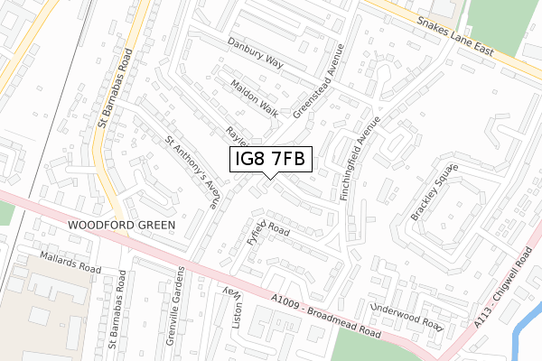 IG8 7FB map - large scale - OS Open Zoomstack (Ordnance Survey) IG8 7FB map - large scale - OS Open Zoomstack (Ordnance Survey)