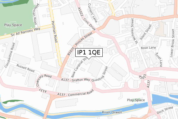 IP1 1QE map - large scale - OS Open Zoomstack (Ordnance Survey)