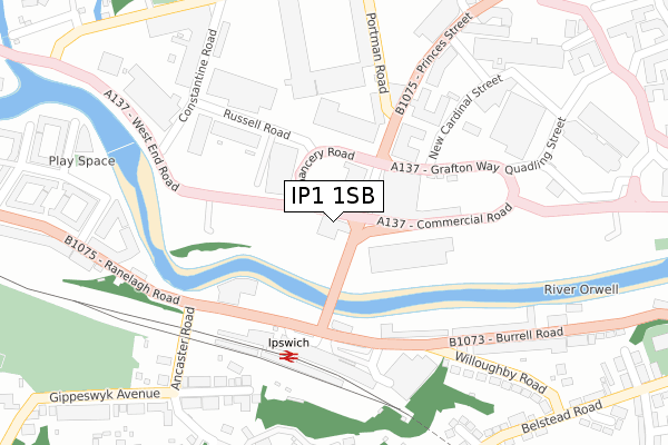 IP1 1SB map - large scale - OS Open Zoomstack (Ordnance Survey)