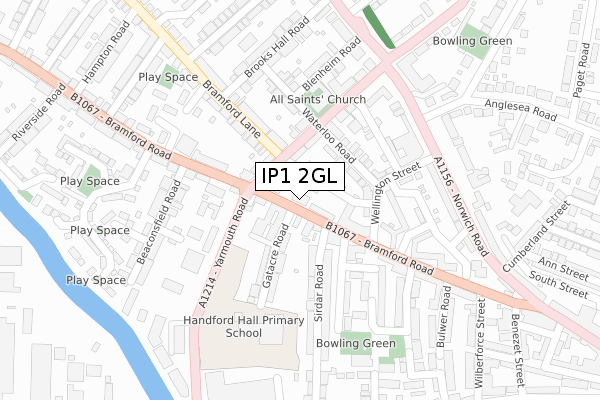 IP1 2GL map - large scale - OS Open Zoomstack (Ordnance Survey)