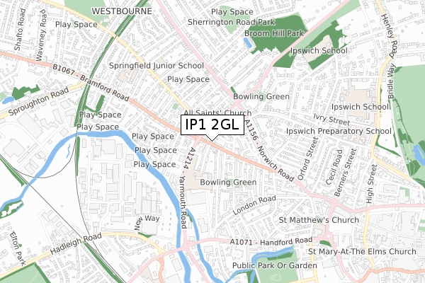 IP1 2GL map - small scale - OS Open Zoomstack (Ordnance Survey)