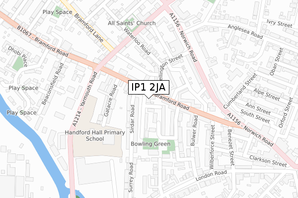 IP1 2JA map - large scale - OS Open Zoomstack (Ordnance Survey)
