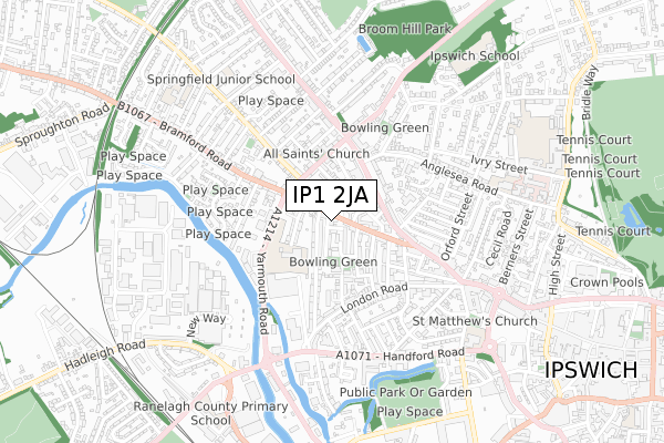 IP1 2JA map - small scale - OS Open Zoomstack (Ordnance Survey)