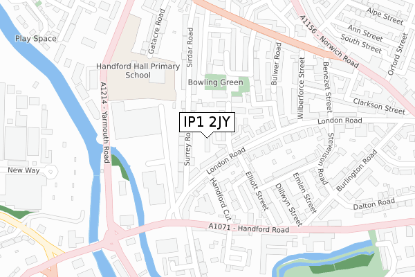 IP1 2JY map - large scale - OS Open Zoomstack (Ordnance Survey)