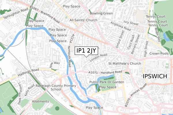 IP1 2JY map - small scale - OS Open Zoomstack (Ordnance Survey)