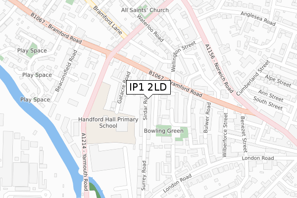 IP1 2LD map - large scale - OS Open Zoomstack (Ordnance Survey)