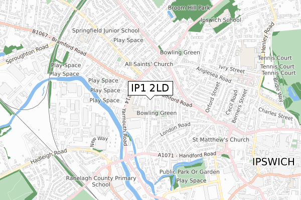 IP1 2LD map - small scale - OS Open Zoomstack (Ordnance Survey)