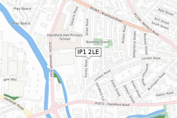 IP1 2LE map - large scale - OS Open Zoomstack (Ordnance Survey)