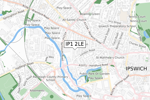 IP1 2LE map - small scale - OS Open Zoomstack (Ordnance Survey)