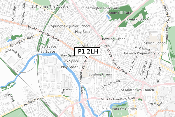 IP1 2LH map - small scale - OS Open Zoomstack (Ordnance Survey)