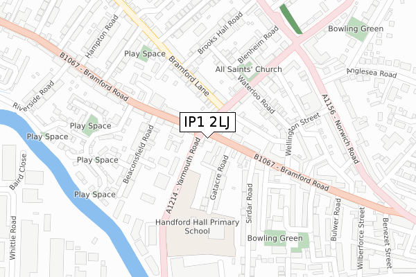 IP1 2LJ map - large scale - OS Open Zoomstack (Ordnance Survey)