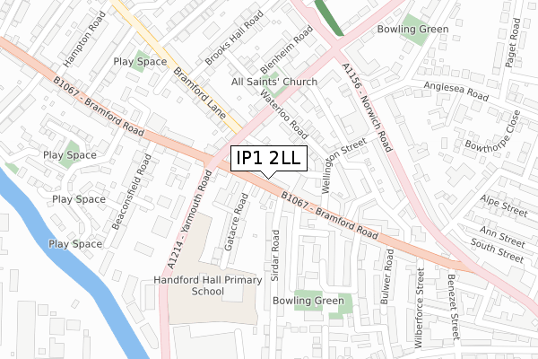 IP1 2LL map - large scale - OS Open Zoomstack (Ordnance Survey)