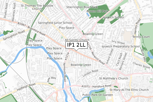 IP1 2LL map - small scale - OS Open Zoomstack (Ordnance Survey)