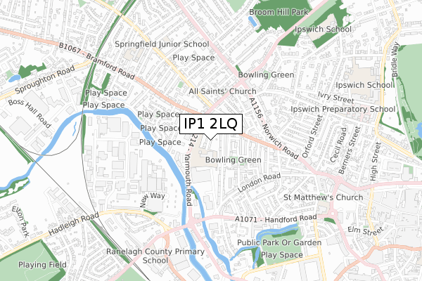IP1 2LQ map - small scale - OS Open Zoomstack (Ordnance Survey)