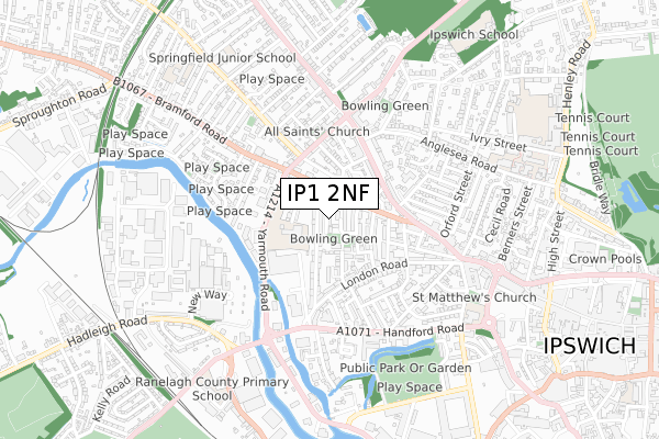 IP1 2NF map - small scale - OS Open Zoomstack (Ordnance Survey)
