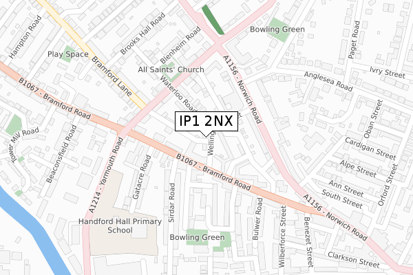 IP1 2NX map - large scale - OS Open Zoomstack (Ordnance Survey)