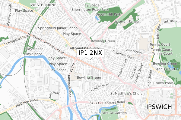 IP1 2NX map - small scale - OS Open Zoomstack (Ordnance Survey)