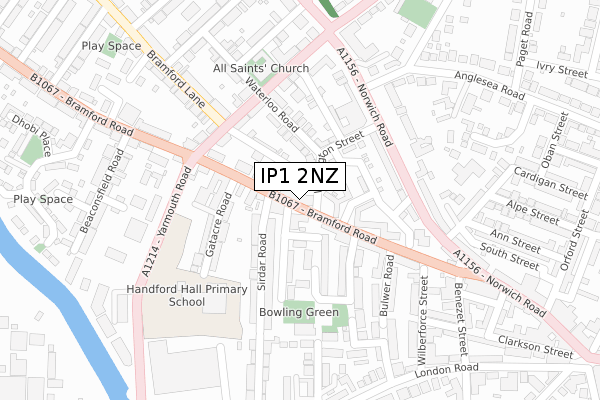 IP1 2NZ map - large scale - OS Open Zoomstack (Ordnance Survey)