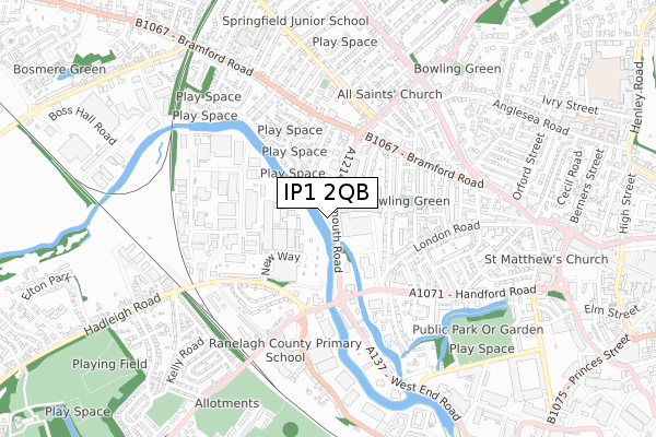 IP1 2QB map - small scale - OS Open Zoomstack (Ordnance Survey) IP1 2QB map - small scale - OS Open Zoomstack (Ordnance Survey)