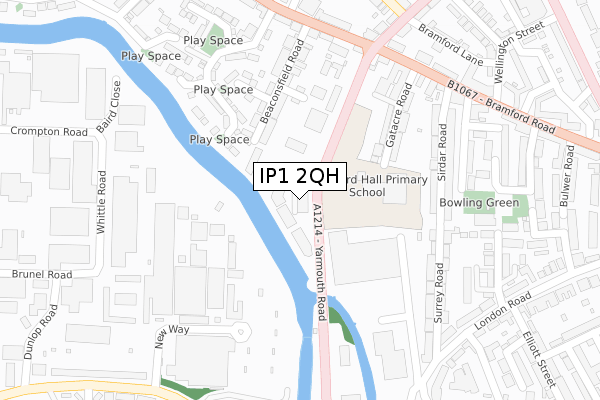 IP1 2QH map - large scale - OS Open Zoomstack (Ordnance Survey)