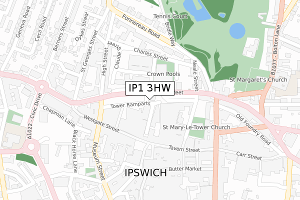 IP1 3HW map - large scale - OS Open Zoomstack (Ordnance Survey)