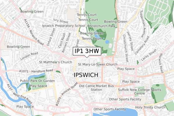 IP1 3HW map - small scale - OS Open Zoomstack (Ordnance Survey)