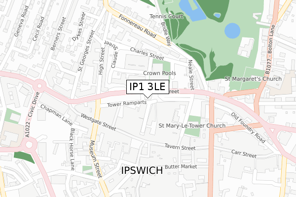 IP1 3LE map - large scale - OS Open Zoomstack (Ordnance Survey)
