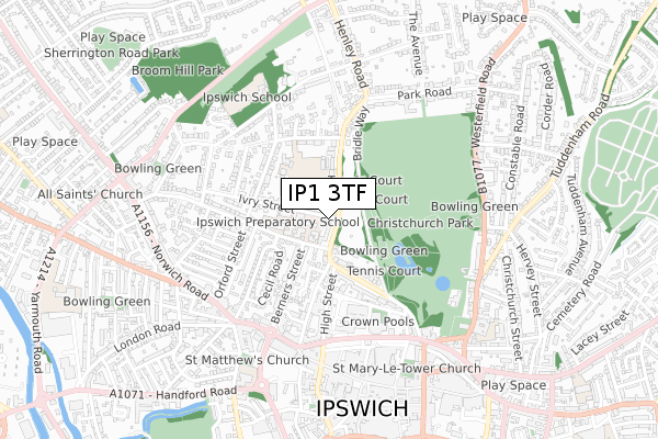 IP1 3TF map - small scale - OS Open Zoomstack (Ordnance Survey)
