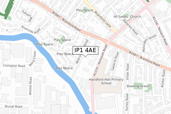 IP1 4AE map - large scale - OS Open Zoomstack (Ordnance Survey)