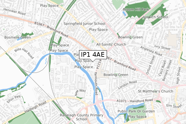 IP1 4AE map - small scale - OS Open Zoomstack (Ordnance Survey)