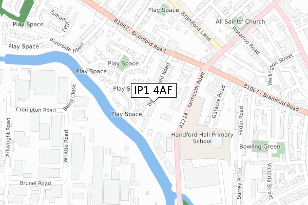 IP1 4AF map - large scale - OS Open Zoomstack (Ordnance Survey)