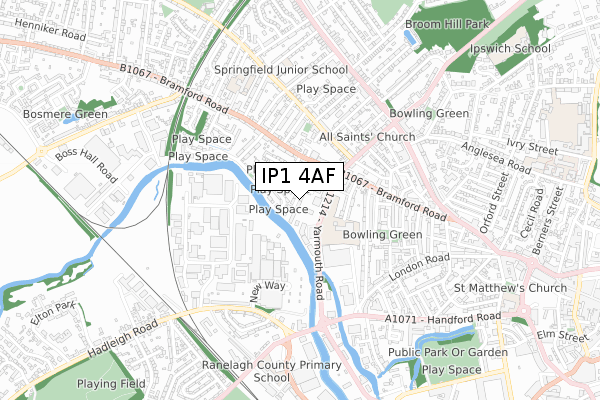 IP1 4AF map - small scale - OS Open Zoomstack (Ordnance Survey)