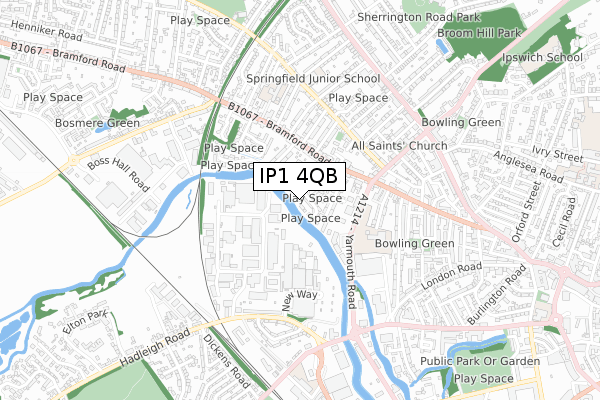 IP1 4QB map - small scale - OS Open Zoomstack (Ordnance Survey)