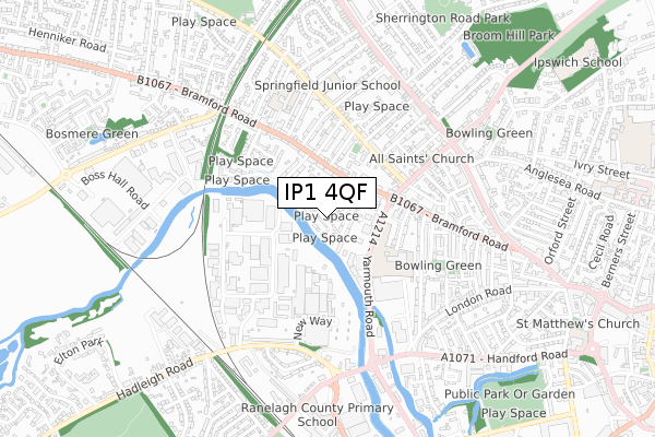 IP1 4QF map - small scale - OS Open Zoomstack (Ordnance Survey)