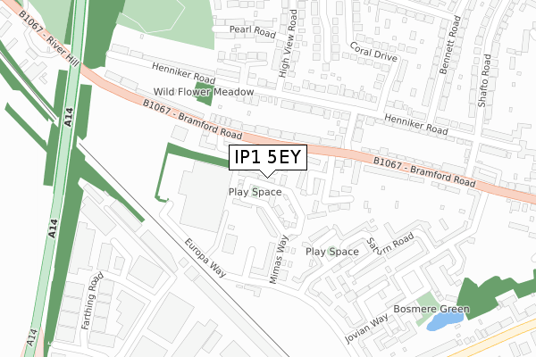 IP1 5EY map - large scale - OS Open Zoomstack (Ordnance Survey)