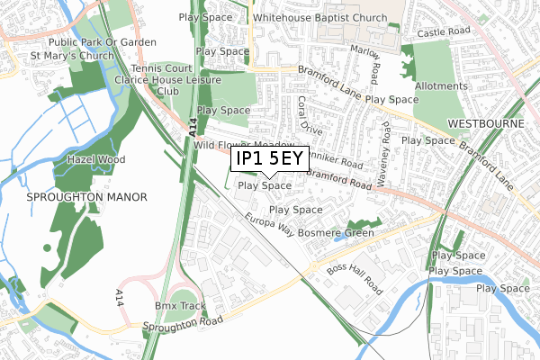IP1 5EY map - small scale - OS Open Zoomstack (Ordnance Survey)