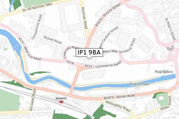 IP1 9BA map - large scale - OS Open Zoomstack (Ordnance Survey)