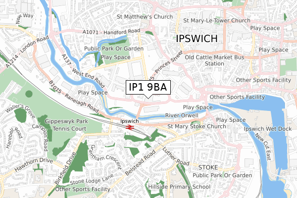 IP1 9BA map - small scale - OS Open Zoomstack (Ordnance Survey)