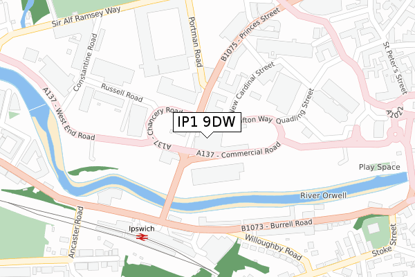 IP1 9DW map - large scale - OS Open Zoomstack (Ordnance Survey)