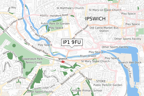 IP1 9FU map - small scale - OS Open Zoomstack (Ordnance Survey)